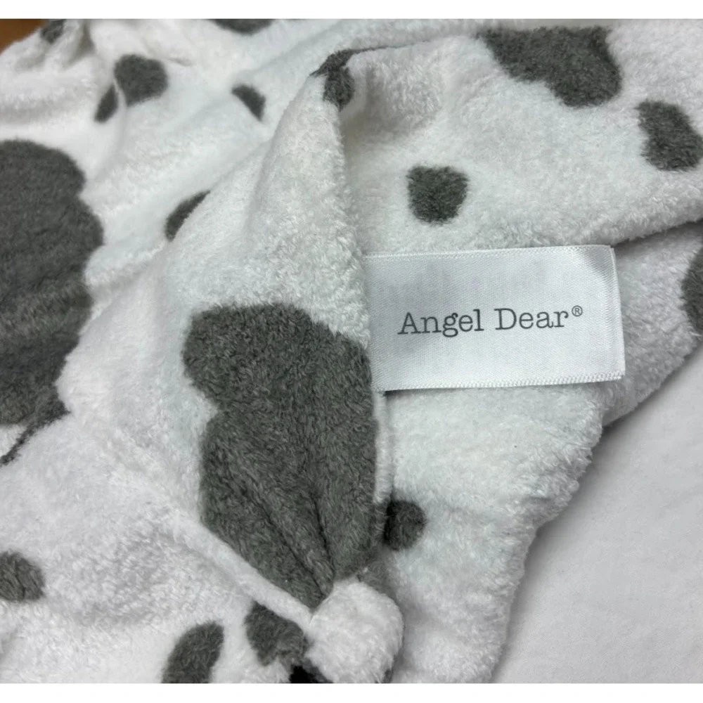 Angel Dear Soft Cow Baby Security Blanket Lovey Gray White Spots Sleeping Eyes